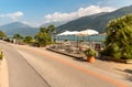 Promenade of picturesque village Morcote on the shore of lake Lugano, Ticino, Switzerland Royalty Free Stock Photo