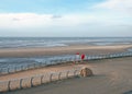 Promenade and seafront in blackpool lancashire with railings in front of the beach and ocean