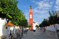 Promenade square of the Clock Tower in Almaden de la Plata, Seville province, Andalusia, Spain