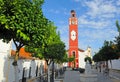 Promenade square of the Clock Tower in Almaden de la Plata, Seville province, Andalusia, Spain