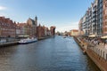 Promenade and swing brige at Motlawa river in Gdansk downtown