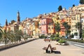 Promenade and town of Menton in France.