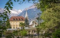 The promenades of Merano, South Tyrol, Italia. South Tyrol& x27;s historical buildings. Royalty Free Stock Photo