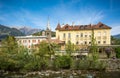 The promenades of Merano, South Tyrol, Italia. South Tyrol& x27;s historical buildings. Royalty Free Stock Photo