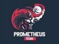 Prometheus and a sports ball. Sports emblem.