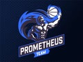 Prometheus and a sports ball. Sports emblem.