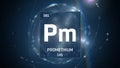 Promethium as Element 61 of the Periodic Table 3D illustration on blue background Royalty Free Stock Photo