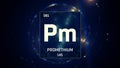 Promethium as Element 61 of the Periodic Table 3D illustration on blue background Royalty Free Stock Photo