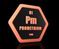 Promethium chemical element periodic table symbol 3d render Royalty Free Stock Photo