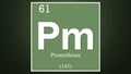 Promethium chemical element symbol on dark green abstract background Royalty Free Stock Photo