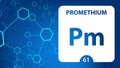 Promethium 61 element. Alkaline earth metals. Chemical Element of Mendeleev Periodic Table. Promethium in square cube creative Royalty Free Stock Photo