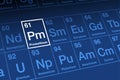 Promethium on periodic table of the elements, with element symbol Pm