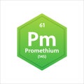 Promethium symbol. Chemical element of the periodic table. Vector stock illustration. Royalty Free Stock Photo