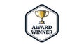 Award Winner Badge Icon with Golden Trophy Design Royalty Free Stock Photo