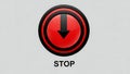 Red Stop Button with Down Arrow and Text Royalty Free Stock Photo