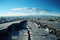 a large crack cutting through a vast city skyline. Royalty Free Stock Photo