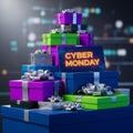 A prominent sign displaying Cyber Monday in neon letters sits among the Royalty Free Stock Photo