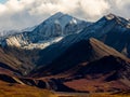 Snowcapped Mountain Peak Rising Above Autumn Tundra, Denali National Park Royalty Free Stock Photo