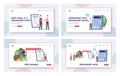 Promissory Note, Loan Agreement Landing Page Template Set. Tiny Characters Promise to Pay, Money Borrowing Document