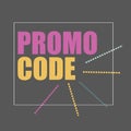 Promo code, coupon code. Flat vector banner design illustration on black Royalty Free Stock Photo