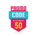 Promo code coupon design. Advertising promotion banner for discount 50% off. Sale poster.