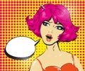 Promo girl your advertising brand here pop art retro style with pink hair Royalty Free Stock Photo