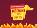 Promo Poster with Burning Fire Flame, Hot Offer Sale Royalty Free Stock Photo