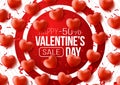 Promo Web Banner for Valentine`s Day Sale. Beautiful Background with big red circle and balloon Red Hearts. Vector Illustration Royalty Free Stock Photo