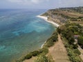 Promontory, coast, cliff, cliff overlooking the sea, Ricadi, Cape Vaticano, Calabria. Aerial view Royalty Free Stock Photo