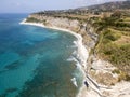 Promontory, coast, cliff, cliff overlooking the sea, Ricadi, Cape Vaticano, Calabria. Aerial view Royalty Free Stock Photo
