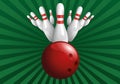 Bowling concept with a ball that strikes by knocking down all the pins.