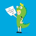 Promoter in dinosaur costume. Vector flat cartoon illustration, im looking for another work