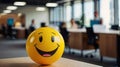 Promoting Workplace Positivity: Yellow Smiley Ball Brings Smiles to Office Interiors.