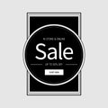 Promotion banner with big bright black, white inscription special sale, up to 50 percent off, shop now on white button