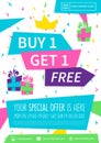 Promotion banner Buy Get 1 Free vector illustration Royalty Free Stock Photo