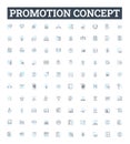 Promotion concept vector line icons set. Advertising, Marketing, Raising, Boosting, Campaigning, Publicizing, Advancing Royalty Free Stock Photo