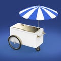 Promotion counter on wheels with umbrella, food, ice cream, hot dog push cart Retail Trade Stand render Royalty Free Stock Photo