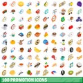 100 promotion icons set, isometric 3d style
