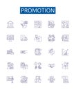 Promotion line icons signs set. Design collection of Advertising, Push, Campaign, Launch, Event, Sales, Upsell