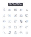 Promotion line icons collection. Advertisement, Marketing, Publicity, Exposure, Advancement, Propagation, Advocacy