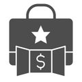 Promotion portfolio with dollar solid icon. Elite briefcase makes profit with star symbol, glyph style pictogram on Royalty Free Stock Photo