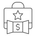 Promotion portfolio with dollar thin line icon. Elite briefcase makes profit with star symbol, outline style pictogram Royalty Free Stock Photo