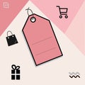 Promotion price label. Sale tags flat icon on light pink background. Banner web design template. Vector illustration. Royalty Free Stock Photo