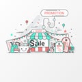 Promotion for sale concept. This set contains icon elements, coupon, discount label, online store, shop, shopping bag, credit card Royalty Free Stock Photo