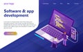 Development of software and programming. Program code on computer screen and phone screen. Royalty Free Stock Photo