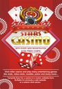 Promotional flyer for the casino. Roulette, cards and dice on the advertising poster in red