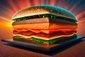 promotional illustration of a huge square hamburger. generated by AI