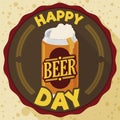 Commemorative Label with Can and Greetings for Beer Day Celebration, Vector Illustration