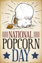 Scroll with Retro Popped Corn Draw Promoting National Popcorn Day, Vector Illustration