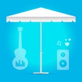 Promotional Square White Blank Advertising Outdoor Garden or Beach Umbrella Parasol. Party Music Vector Template Royalty Free Stock Photo